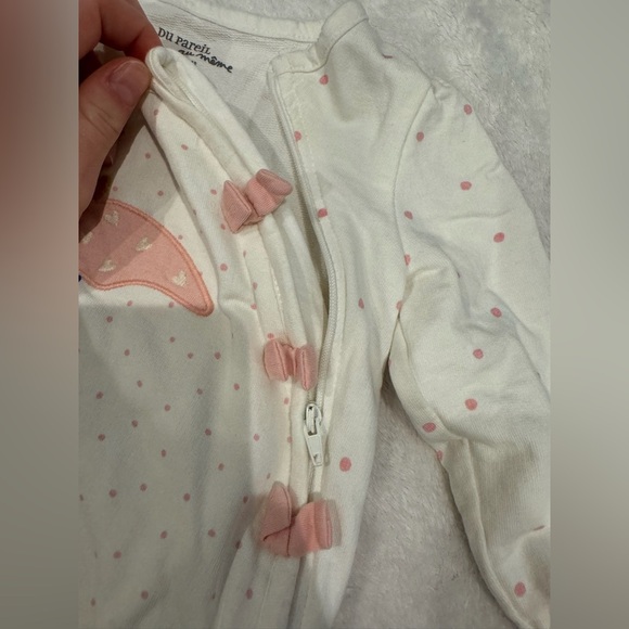 Du Pareil Baby Girls White Long Sleeve Cat Print Polka Dot Footie Onesie Size 6M - Picture 3 of 5
